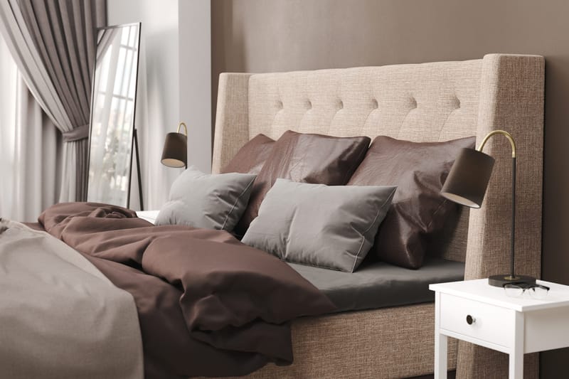 Cuba Sängpaket 210x210 med Tre Bruna Kuddar - (+Fler val) Beige/Brun - Möbler - Säng - Kontinentalsäng