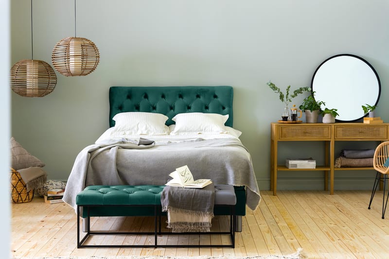 Ella Sängpaket 120x200 cm Djuphäftad Gavel - Mörkgrön/Sammet - Möbler - Säng - Enkelsäng