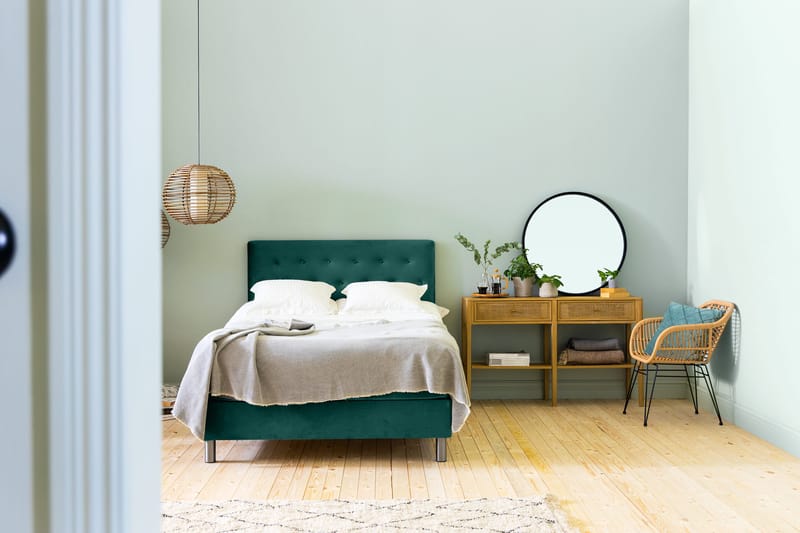 Ella Sängpaket 120x200 cm Knapp Gavel - Mörkgrön/Sammet - Möbler - Säng - Enkelsäng