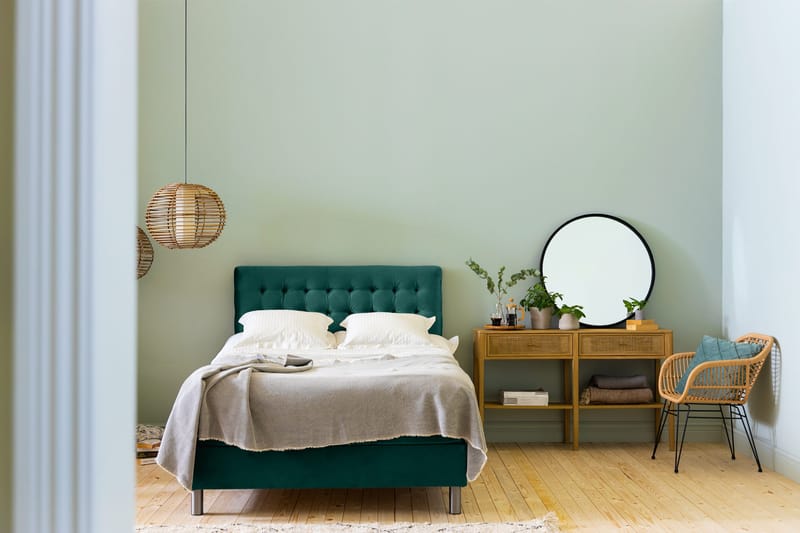 Ella Sängpaket 120x200 cm Rutig Gavel - Mörkgrön/Sammet - Möbler - Säng - Enkelsäng