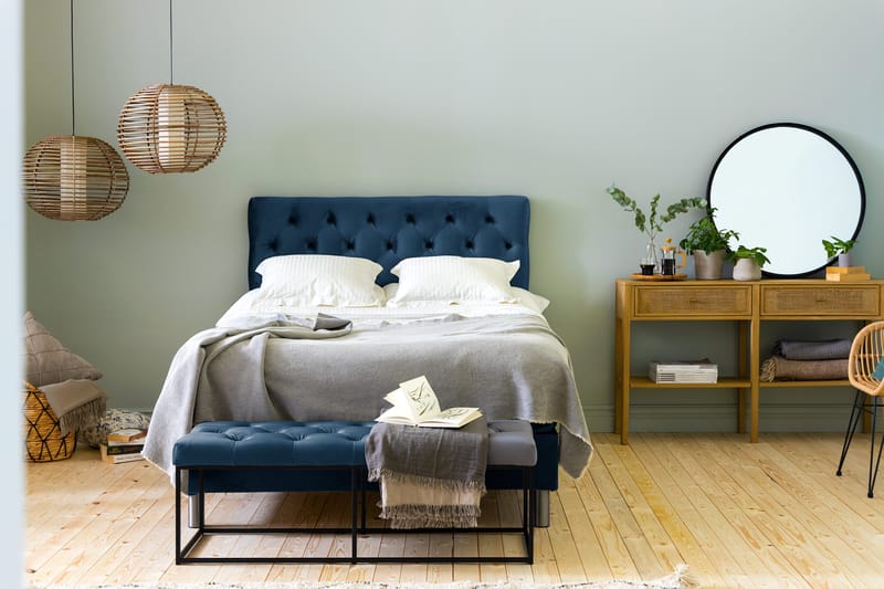 Ella Sängpaket 140x200 cm Djuphäftad Gavel - Mörkblå/Sammet - Möbler - Säng - Kontinentalsäng