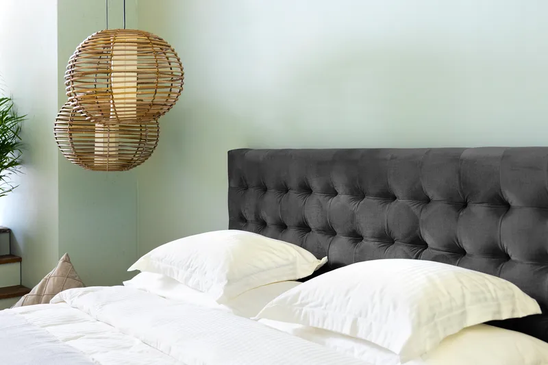 Ella Sängpaket 180x200 cm Rutig Gavel - Mörkgrå/Sammet - Möbler - Säng - Kontinentalsäng