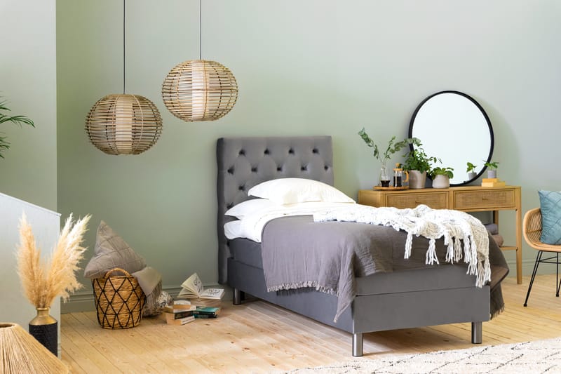 Ella Sängpaket 90x200 cm Djuphäftad Gavel - Ljusgrå/Sammet - Möbler - Säng - Enkelsäng