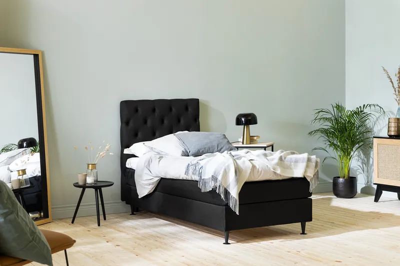 Ella Sängpaket 90x200 cm Djuphäftad Gavel - Svart - Möbler - Säng - Enkelsäng