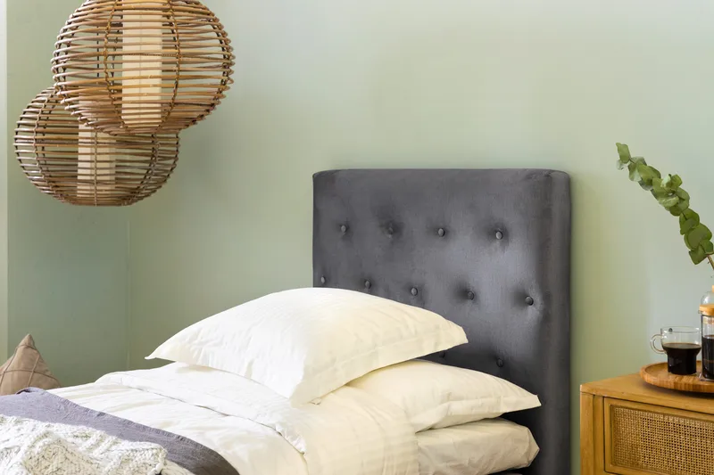 Ella Sängpaket 90x200 cm Knapp Gavel - Ljusgrå/Sammet - Möbler - Säng - Enkelsäng