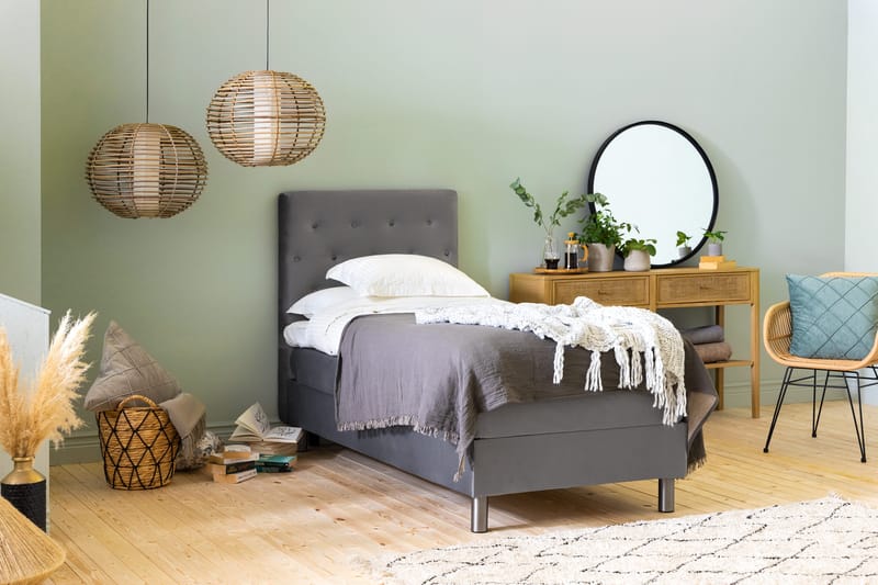 Ella Sängpaket 90x200 cm Knapp Gavel - Ljusgrå/Sammet - Möbler - Säng - Enkelsäng