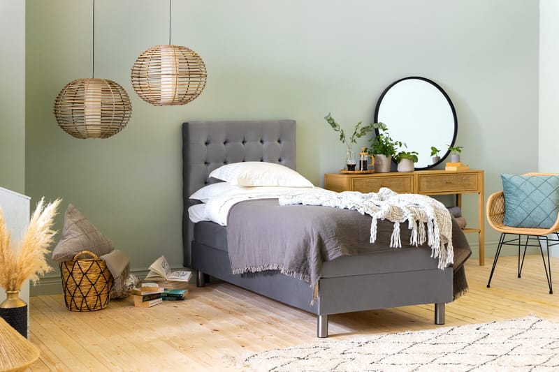 Ella Sängpaket 90x200 cm Rutig Gavel - Ljusgrå/Sammet - Möbler - Säng - Enkelsäng