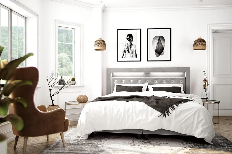 Faylor Lyx Velvet Sängpaket 180x200 - Ljusgrå - Möbler - Säng - Kontinentalsäng