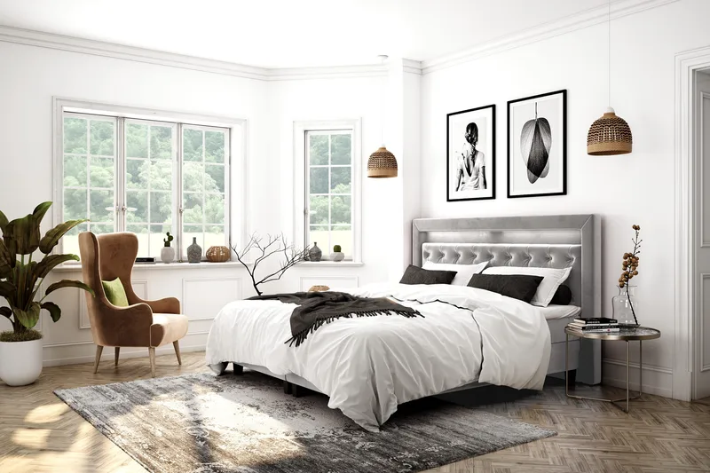 Faylor Lyx Velvet Sängpaket 180x200 - Ljusgrå - Möbler - Säng - Kontinentalsäng