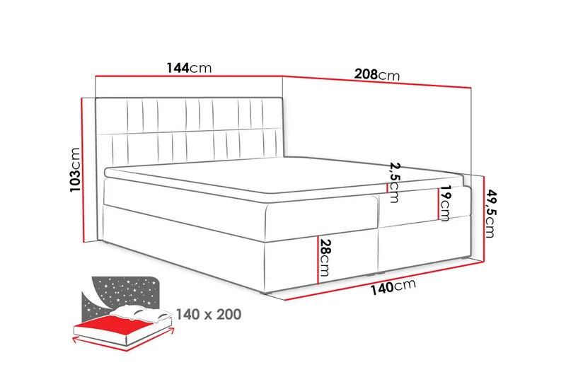 Frusci Kontinentalsäng 140x200 + Bäddmadrass - Möbler - Säng - Kontinentalsäng