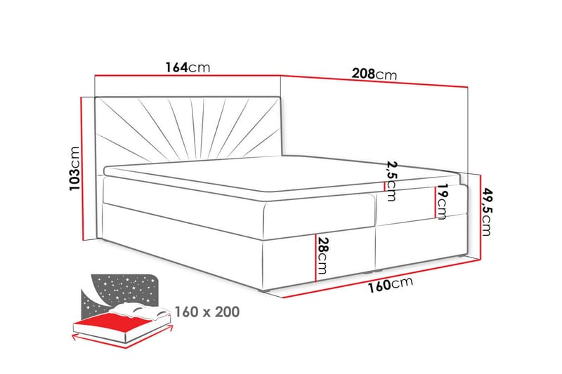 Frusci Kontinentalsäng 160x200 + Bäddmadrass - Möbler - Säng - Kontinentalsäng