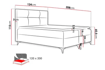 Galtebol Kontinentalsäng 120x200 cm LED-belysning - Grå - Möbler - Säng - Kontinentalsäng