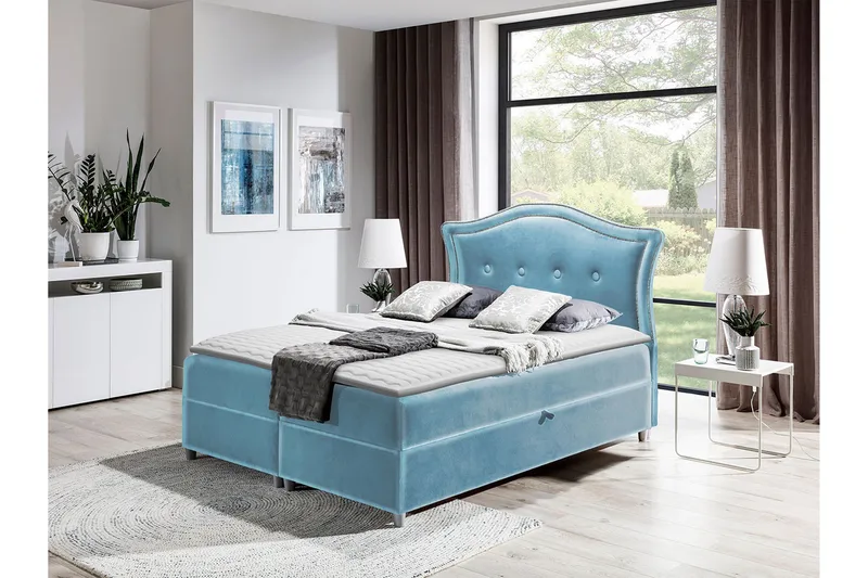 Hestra Kontinentalsäng 160x200 cm LED-belysning - Blå - Möbler - Säng - Kontinentalsäng