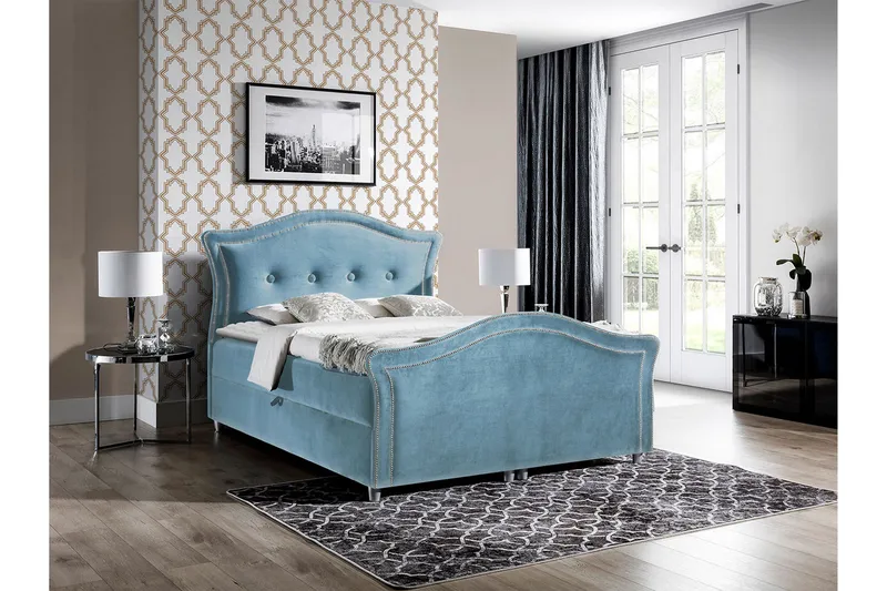 Hestra Lux Kontinentalsäng 200x200 cm LED-belysning - Blå - Möbler - Säng - Kontinentalsäng