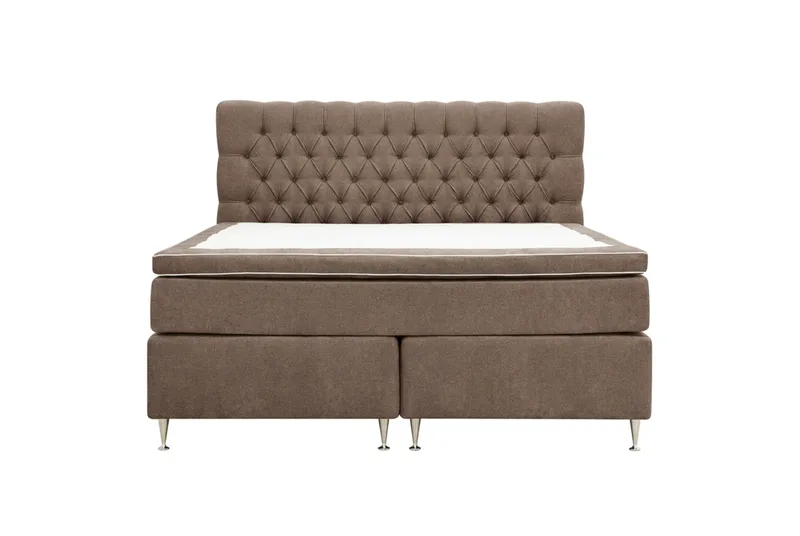 HVILA Lyx Komplett Sängpaket 180x200 cm Kontinentalsäng med knappad sänggavel i chenille, Mörkbrun