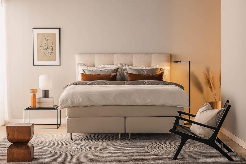 Kakichi Lyx Komplett Sängpaket Kontinentalsäng 180x200 cm med sänggavel - Ljusbeige - Möbler - Säng - Kontinentalsäng