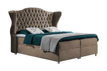 Komplett Sängpaket – Kontinentalsäng 120x200 cm i Tyg med Förvaring och Sänggavel + Bäddmadrass med Fasthetsgrad Medium - Brun - Möbler - Säng - Kontinentalsäng