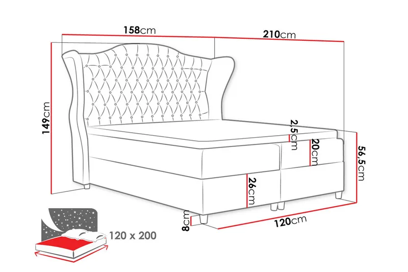 Komplett Sängpaket – Kontinentalsäng 120x200 cm i Tyg med Förvaring och Sänggavel + Bäddmadrass med Fasthetsgrad Medium - Brun - Möbler - Säng - Kontinentalsäng