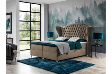 Komplett Sängpaket – Kontinentalsäng 120x200 cm i Tyg med Förvaring och Sänggavel + Bäddmadrass med Fasthetsgrad Medium - Brun - Möbler - Säng - Kontinentalsäng