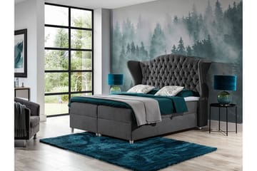 Komplett Sängpaket – Kontinentalsäng 120x200 cm i Tyg med Förvaring och Sänggavel + Bäddmadrass med Fasthetsgrad Medium - Svart - Möbler - Säng - Kontinentalsäng