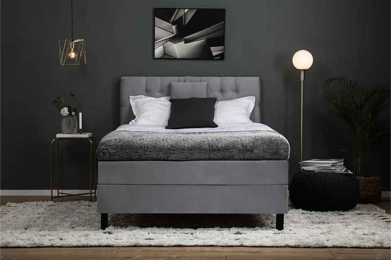 Komplett Sängpaket Lucky 140x200 Diamant Sänggavel Ljusgrå - Polyeter - Möbler - Säng - Kontinentalsäng