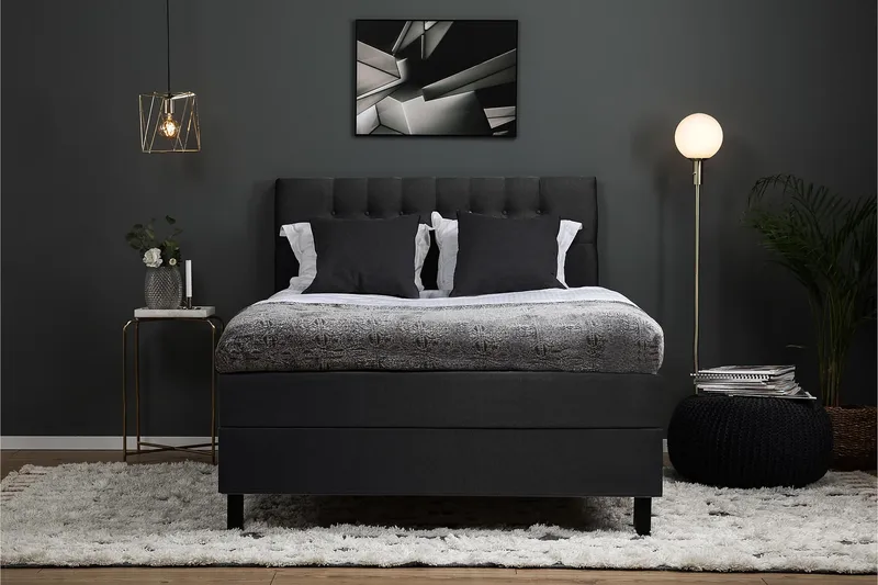 Komplett Sängpaket Lucky 140x200 Diamant Sänggavel Svart/Gr - Polyeter - Möbler - Säng - Kontinentalsäng
