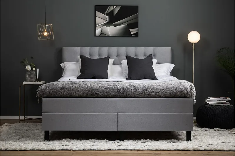 Komplett Sängpaket Lucky 160x200 Diamant Sänggavel Ljusgrå - Polyeter - Möbler - Säng - Kontinentalsäng