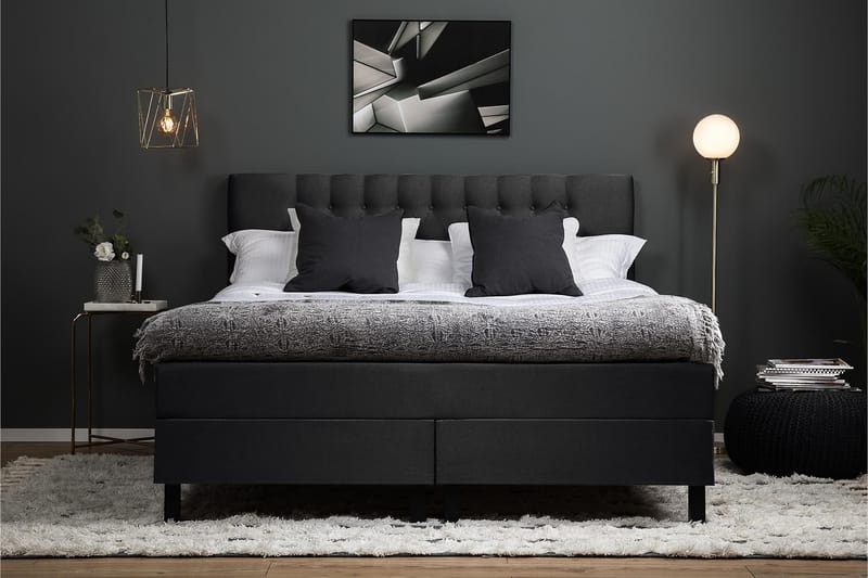 Komplett Sängpaket Lucky 160x200 Diamant Sänggavel Svart/Gr - Polyeter - Möbler - Säng - Kontinentalsäng
