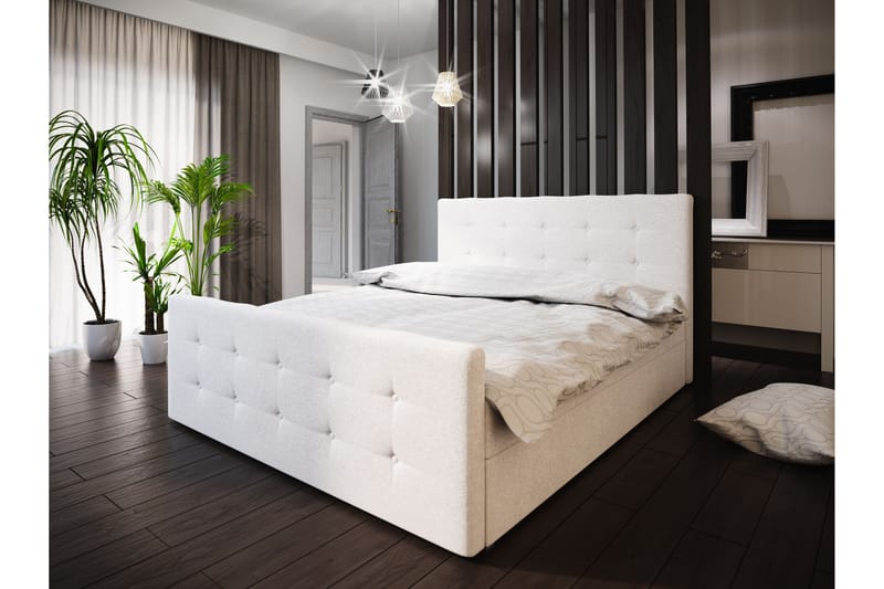 Komplett Sängpaket Milano 160x200 Knappad Gavel - Vit - Kontinentalsäng - Dubbelsäng - Komplett sängpaket