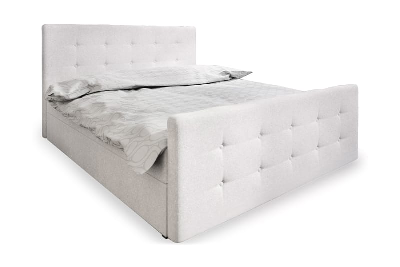 Komplett Sängpaket Milano 180x200 Knappad Gavel - Vit - Kontinentalsäng - Dubbelsäng - Komplett sängpaket