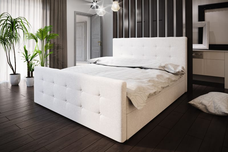 Komplett Sängpaket Milano 180x200 Knappad Gavel - Vit - Kontinentalsäng - Dubbelsäng - Komplett sängpaket