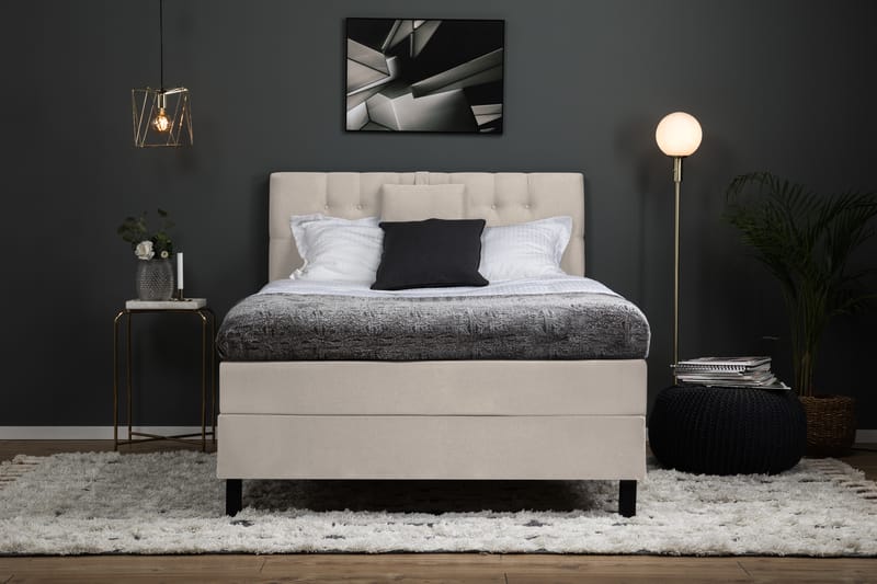 Komplett Sängpaket Olivia 120x200 Diamant Sänggavel Beige - Polyeter Nackkudde Liten - Kontinentalsäng - Komplett sängpaket