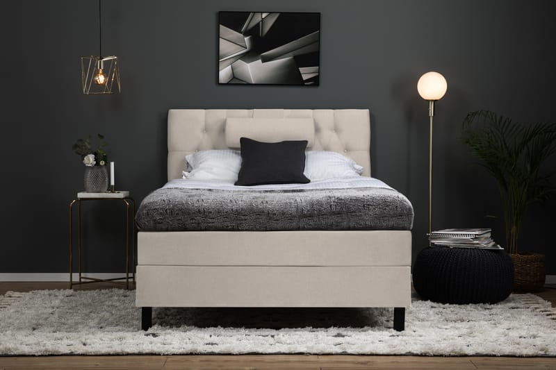 Komplett Sängpaket Olivia 120x200 Diamant Sänggavel Beige - Polyeter Nackkudde Stor - Möbler - Säng - Kontinentalsäng