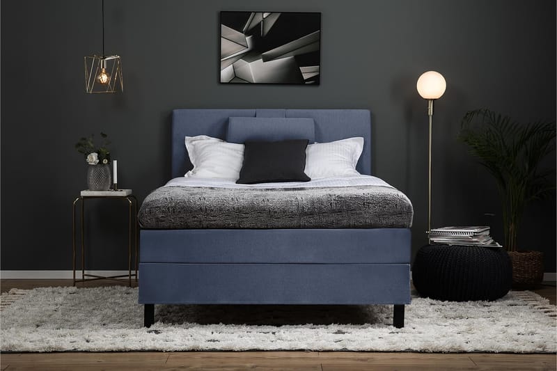 Komplett Sängpaket Olivia 120x200 Slät Sänggavel Mörkblå - Memory Nackkudde Stor - Möbler - Säng - Kontinentalsäng