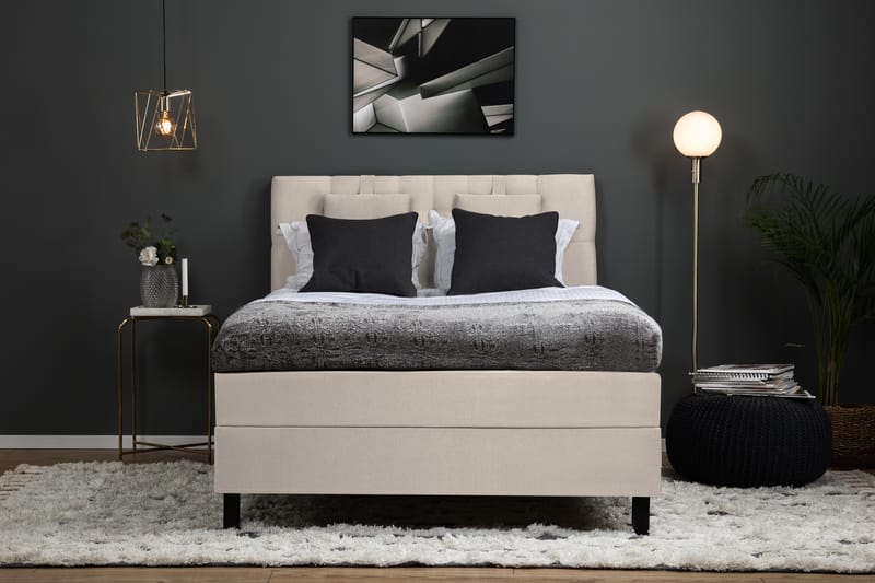 Komplett Sängpaket Olivia 140x200 Diamant Sänggavel Beige - Polyeter Nackkudde Liten - Kontinentalsäng - Komplett sängpaket