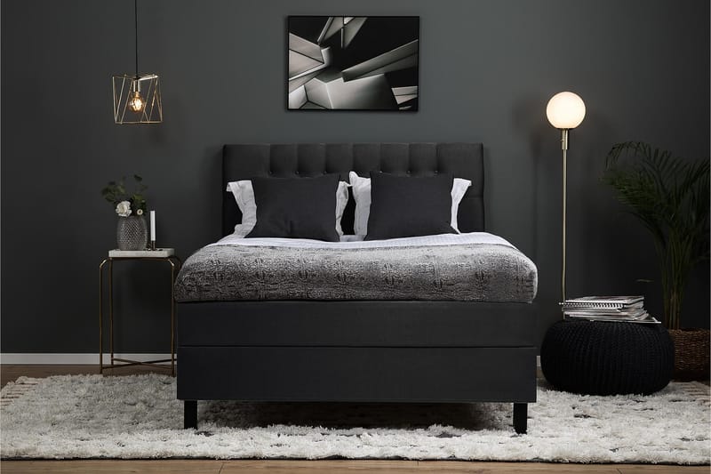 Komplett Sängpaket Olivia 140x200 Diamant Sänggavel Svart/Gr - Polyeter - Möbler - Säng - Kontinentalsäng
