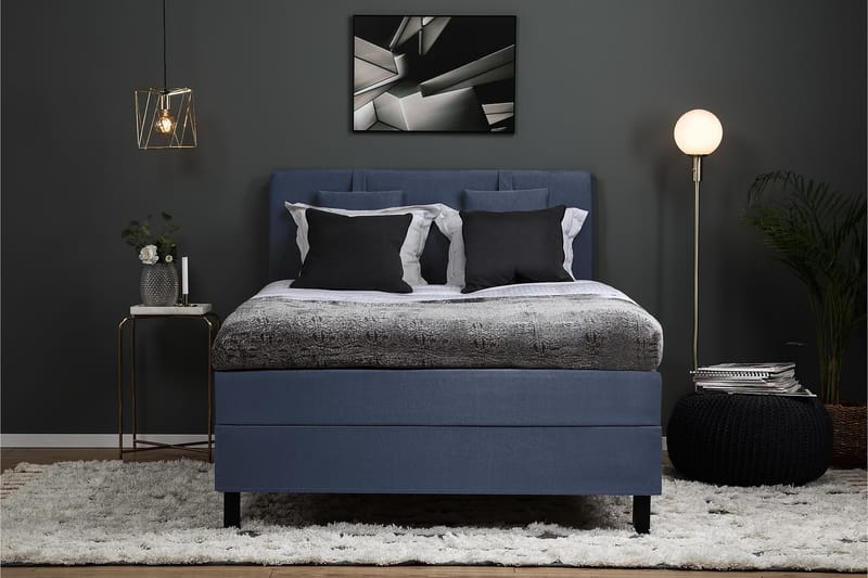 Komplett Sängpaket Olivia 140x200 Slät Sänggavel Mörkblå - Latex Nackkudde Liten - Möbler - Säng - Kontinentalsäng