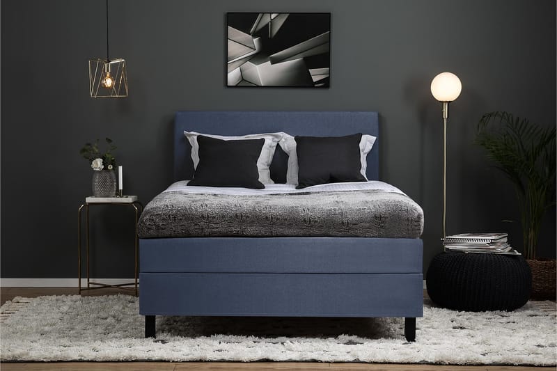 Komplett Sängpaket Olivia 140x200 Slät Sänggavel Mörkblå - Skum Nackkudde Stor - Möbler - Säng - Kontinentalsäng