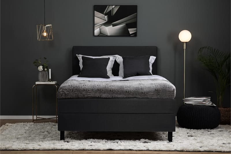 Komplett Sängpaket Olivia 140x200 Slät Sänggavel Svart/Grå - Memory Nackkudde Stor - Möbler - Säng - Kontinentalsäng