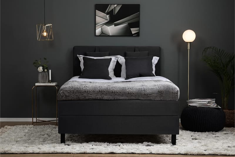 Komplett Sängpaket Olivia 140x200 Slät Sänggavel Svart/Grå - Polyeter Nackkudde Liten - Möbler - Säng - Kontinentalsäng