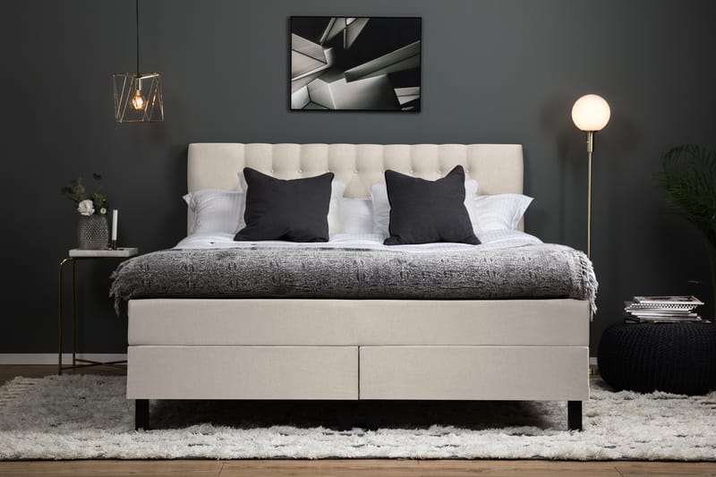 Komplett Sängpaket Olivia 160x200 Diamant Sänggavel Beige - Skum - Kontinentalsäng - Dubbelsäng - Komplett sängpaket