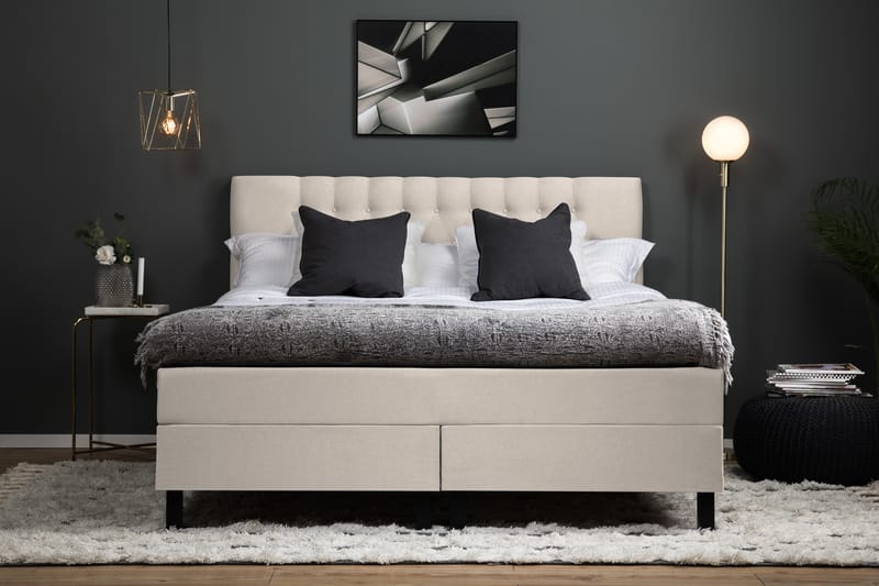 Komplett Sängpaket Olivia 160x200 Diamant Sänggavel Beige - Polyeter - Möbler - Säng - Kontinentalsäng