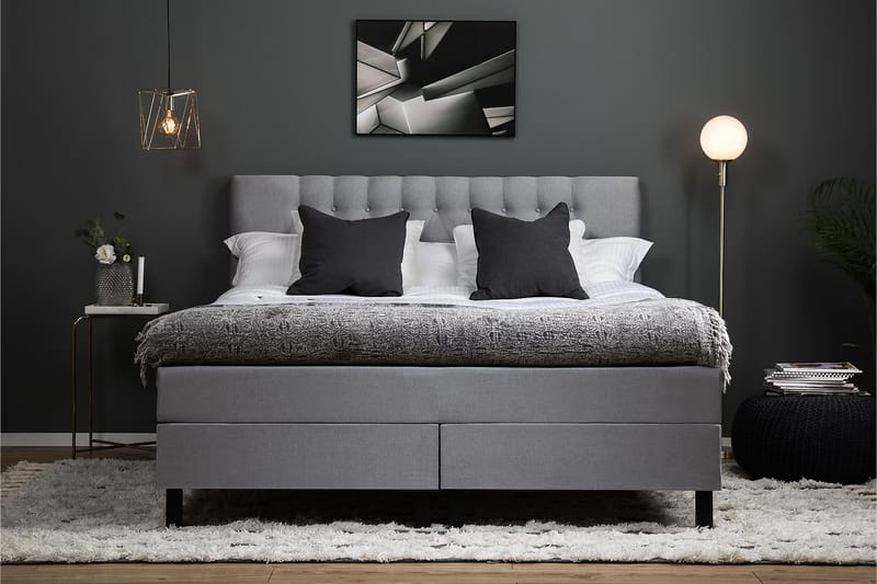 Komplett Sängpaket Olivia 160x200 Diamant Sänggavel Ljusgrå - Polyeter - Möbler - Säng - Kontinentalsäng
