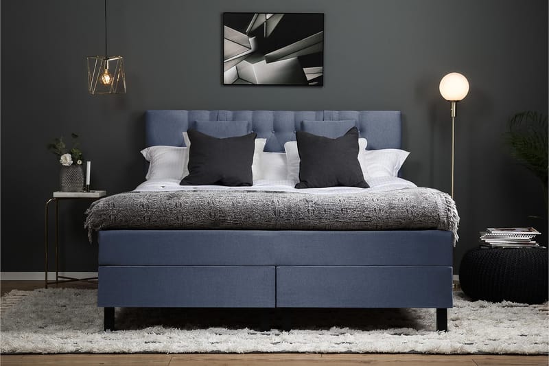 Komplett Sängpaket Olivia 160x200 Diamant Sänggavel Mörkblå - Memory Nackkudde Liten - Möbler - Säng - Kontinentalsäng