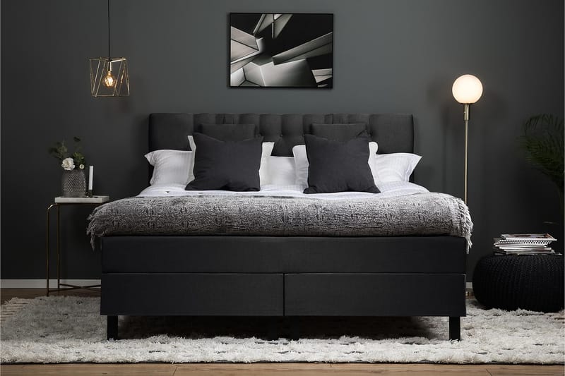 Komplett Sängpaket Olivia 160x200 Diamant Sänggavel Svart/Gr - Memory Nackkudde Liten - Möbler - Säng - Kontinentalsäng