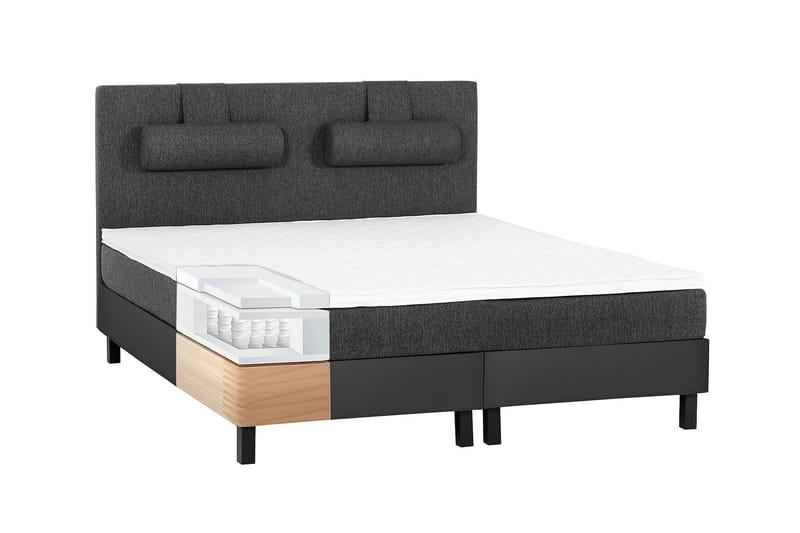 Komplett Sängpaket Olivia 160x200 Slät Gavel Svart/Grå/PU - Latex Nackkudde Liten - Möbler - Säng - Kontinentalsäng