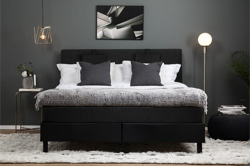 Komplett Sängpaket Olivia 160x200 Slät Gavel Svart/Grå/PU - Memory Nackkudde Liten - Möbler - Säng - Kontinentalsäng