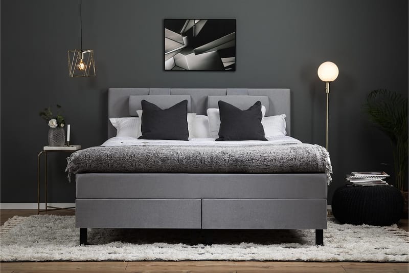 Komplett Sängpaket Olivia 160x200 Slät Sänggavel Ljusgrå - Memory Nackkudde Stor - Möbler - Säng - Kontinentalsäng