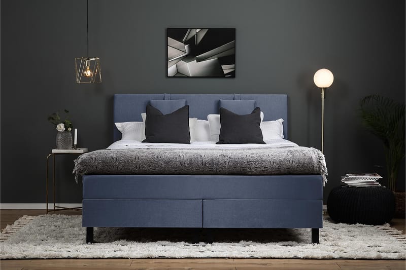 Komplett Sängpaket Olivia 160x200 Slät Sänggavel Mörkblå - Latex Nackkudde Liten - Möbler - Säng - Kontinentalsäng