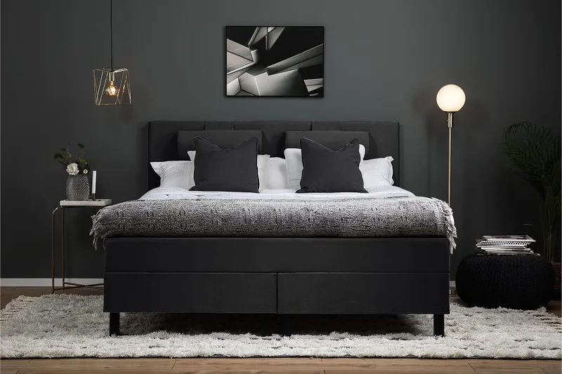 Komplett Sängpaket Olivia 160x200 Slät Sänggavel Svart/Grå - Latex Nackkudde Stor - Möbler - Säng - Kontinentalsäng
